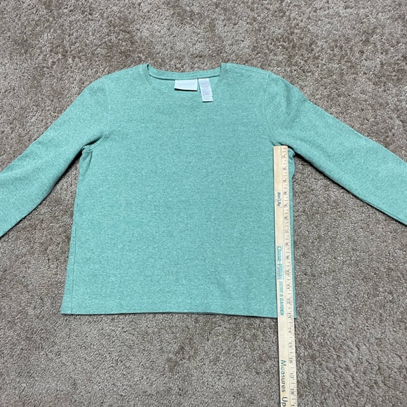 LIZ CLAIBORNE WOMENS LONG SLEEVE RIBBED SHIRT. LIGHT GREEN. PETITE. - Picture 6 of 9